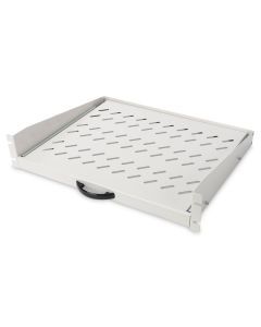 DN-19-TRAY-2-450, Ausziehbarer Fachboden für Festmontage an den vorderen Profilschienen, perf., 2HE, bis zu 30 kg, Grau (RAL 7035), 88x483x352 mm