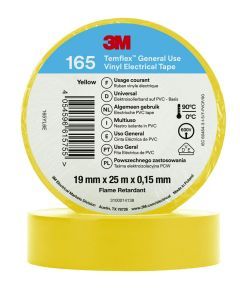 Temflex™165 19x25Yellow, 3M™ Temflex™ Vinyl-Isolierband 165, Gelb, 19 mm x 25 m