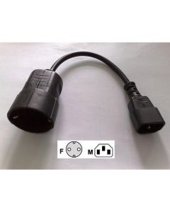 TK-Adapter (10A IEC->SCHUKO); Hinweis: Stromquelle, Adapter Schuko Buchse auf 10A Kaltgeräte Stecker