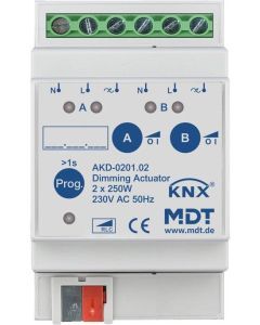 AKD-0201.02, Dimmaktor 2-fach, 3TE REG, 250 W, 230 V AC mit Wirkleistungsmessung