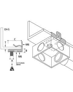HEH-814S, Trägerklammer Leitungsrohr-Gehäuse, Flanschstärke 8…14mm, M6, mit Schraube
