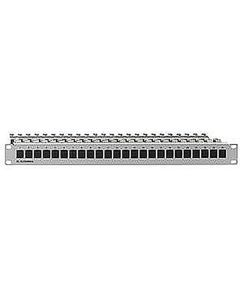 PP-UM-Cat.6A iso 10G-24/24/1, Patchpanel mit 24 Universalmodulen UM-Cat.6A iso A, Direktmontage, 19/1 HE, Frontfarbe: lichtgrau (ähnlich RAL 7035)