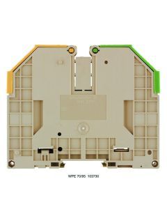 WPE 70/95, Schutzleiter-Reihenklemme, Schraubanschluss, 95 mm², 1000 V, Anzahl Anschlüsse: 2, Anzahl der Etagen: 1, grün / gelb