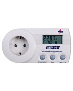 Standby-Energy-Monitor, Energiemessgerät SEM16+ 1x230V,16 A, 0,1-3680W Schukostecker, 2-Leiter, 1x230V, 0,1-5(16)A