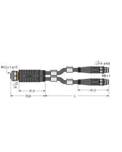 VBRK4.4-2PSG3M-0.3/0.3/TXL, 2-fach-Verteilersysteme, Y-Verteiler mit Leitung, Kupplung M12x1 - 2x Stecker M8x1