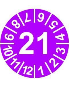 INP-C-21, Prüfplakette 21 violett (15mm) /  Preis per VPE: 1Packung mit 10 Karten=100 Symbole